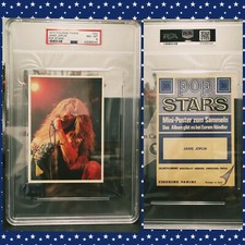 ⭐ 1975 Panini Pop Stars Singer Janis Joplin #30 Sticker Card PSA 8