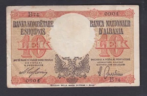 1939-44 Albania Albanian Paper Money, 10Leke Italy& Germany Occupation  - Picture 1 of 2