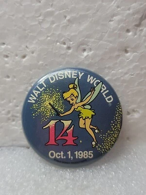 Walt Disney World 14th Anniversary Oct 1 1985 Tinker bell Pin Button Rare VTG - Image 1 of 3