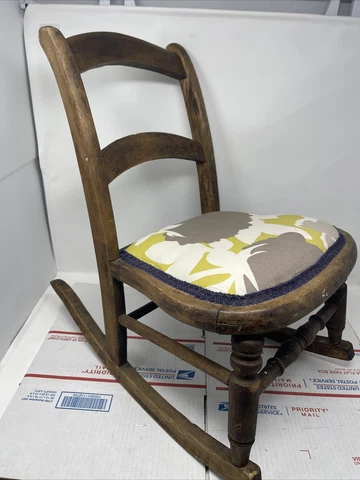 Vintage Child's Rocking Chair with Tapestry Seat Cover