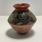 Vintage South American Red Clay Pot Vase Turtles with Leaves Design 3 1/4
