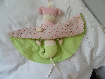 DOUDOU LUTIN HOCHET REVERSIBLE COROLLE 2003  28 CM  JUPE TISSU ROSE ET VERT ANIS - Photo 1/4
