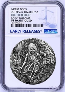 2017 P Norse Goddesses HEL HIGH RELIEF ANTIQUED 2Oz Silver $2 COIN NGC PF70 ER - Picture 1 of 5