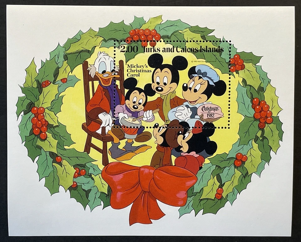 SELOS DE NATAL TURCOS E CAICOS DISNEY MICKEY'S CAROL S/S 1982 MNH DONALD DUCK - Imagem 1 de 1