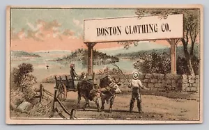 Boston Clothing Victorian Trade Card Oxen Stone Wall Big Sign Bargains - Picture 1 of 2
