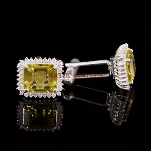 Natural Lemon Quartz Gemstone with 925 Sterling Silver Cufflink #3609 - Picture 1 of 3