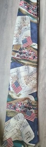 417 Necktie by Van Heusen Train Locomotive Flag Map Travel - Picture 1 of 4