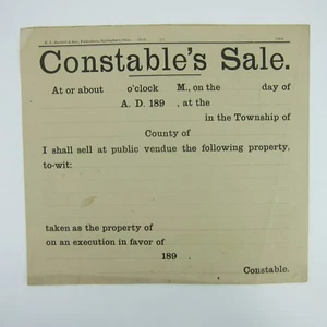 Antique 1890s Constable's Sale Record Form Blank E.L. Barrett & Son Ohio RARE - Picture 1 of 12