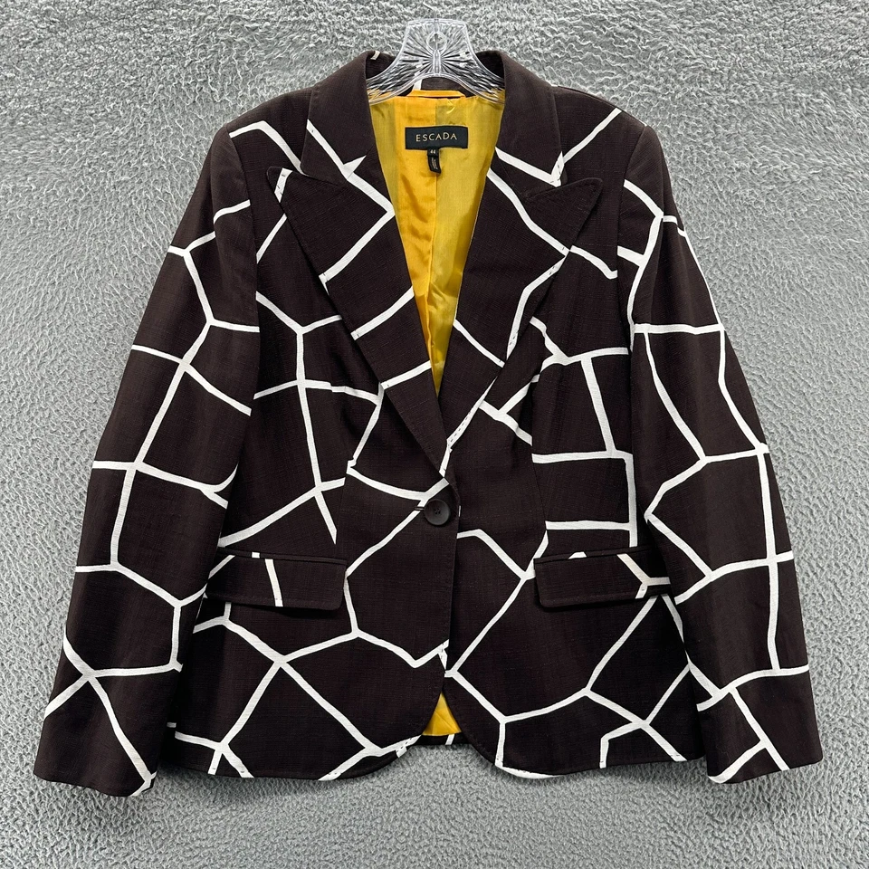 Chaqueta Escada Mujer 44 Grande L Marrón Carrera Un Botón Blazer Chaqueta de Viaje Foto 1 de 4