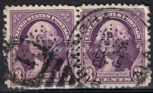 Perfins USA 1932, Sc720 2x 3c Washington. Used GE Jacksonville - Picture 1 of 3