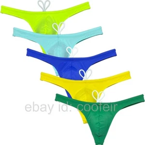 Men Matte Swim Thong Lining Swimwear Drawstring Beach Bikini T-back Swimsuit - Picture 1 of 81