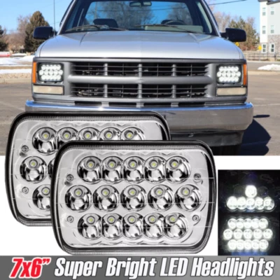 Pair For Chevy C1500 C2500 C3500 Suburban Pickup 7x6" LED Headlights Hi-Lo Beam - Imagem 1 de 4