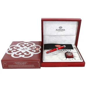 MINT 2004 AURORA 85TH ANNIVERSARY LE STERLING SILVER & RED MARBLED FOUNTAIN PEN - Picture 1 of 9