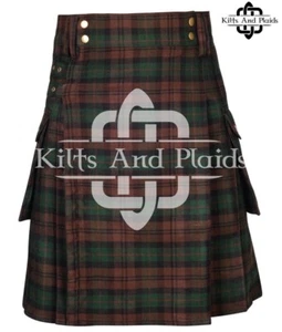 BROWN WATCH Tartan Utility Kilt Scottish Utility Kilt Cargo Pockets Kilts - Picture 1 of 1