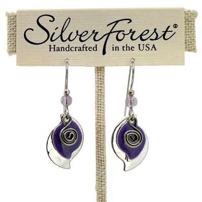 Pendientes Bosque Plata Espiral Púrpura Esmalte Capas Gota Acero Quirúrgico Pendientes Foto 1 de 2