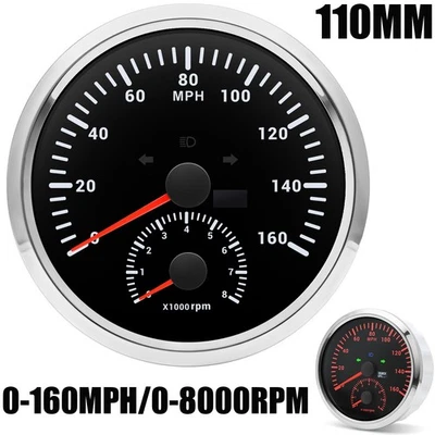 110MM Waterproof GPS Speedometer 160MPH with Tacho 8000RPM Gauge for Boat Car - Image 1 of 4