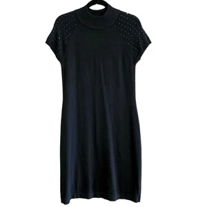 AB Studio Black Rhinestone Embellished Mock Neck Short Sleeve Dress - Picture 1 of 6
