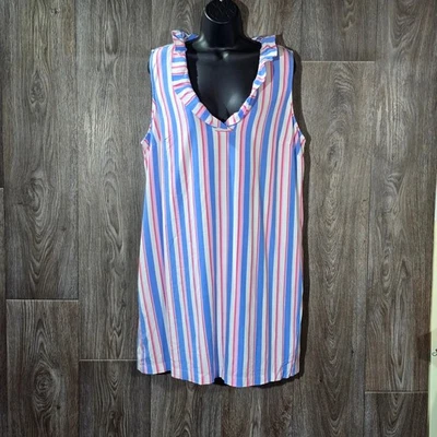 NWT Crown & Ivy Plus 1X Stripe Sleeveless Dress Ruffle V-Neck Casual Cruise - Image 1 of 4