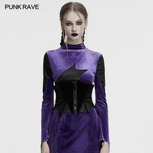 Punk Rave Women Black Gothic Bat Velvet Spliced Corset Adjustable Belt - Picture 1 of 18