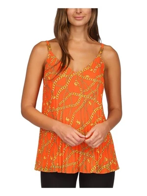 Camiseta sin mangas MICHAEL MICHAEL KORS para mujer naranja plisada sin mangas cuello en V XS Foto 1 de 4