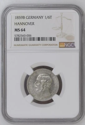 Coin Silver Hannover 1/6 Taler 1859 NGC MS 64 Great Condition nswleipzig - Image 1 of 3
