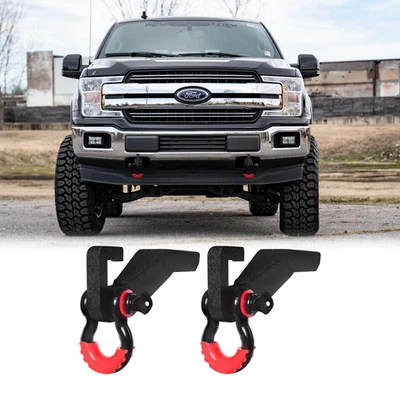 Vijay For 2009-2023 Ford F150 Steel Front Tow Hook Shackle Mount Kit and D-Rings - Image 1 of 4