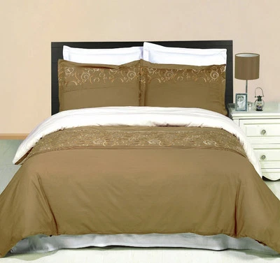 Geneva Embroidered 3 Piece Duvet Set 100% Combed Cotton 300 Thread Count - Image 1 of 2