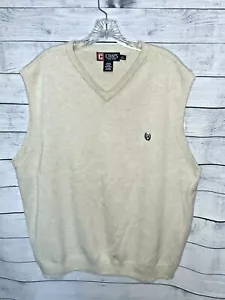 Men's Chaps logo vest Golf Casual Sweater Beige Ivory V Neck Cotton XL - Picture 1 of 5