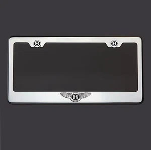 T304 Stainless Steel Bentley Logo Black Letter Laser Etched License Plate Frame - Foto 1 di 6