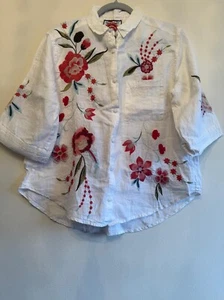 $ 230 JOHNNY WAS 100% LINEN SHIRT/TOP JOYA BOXY SIZE M CHEST POCKET - Picture 1 of 9