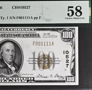 1929 $100 National Bank Detroit, Michigan CH# 10527 - PMG 58 serie elegante 001111 - Imagen 1 de 3