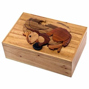 Nueva baratija tesoro ardilla de madera Intarsia caja grande de 9"" x 6"" hecha a mano - Imagen 1 de 4