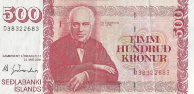 Iceland 500 Kronur Banknote Jon Sigurdsson Valid Currency Circulated 2001 - Image 1 of 2