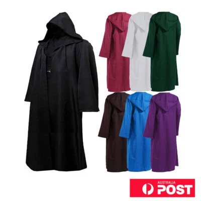 Men Kid Hooded Cloak Wizard Witch Skywalker Robe Medieval Cape Halloween Costume - Image 1 of 2