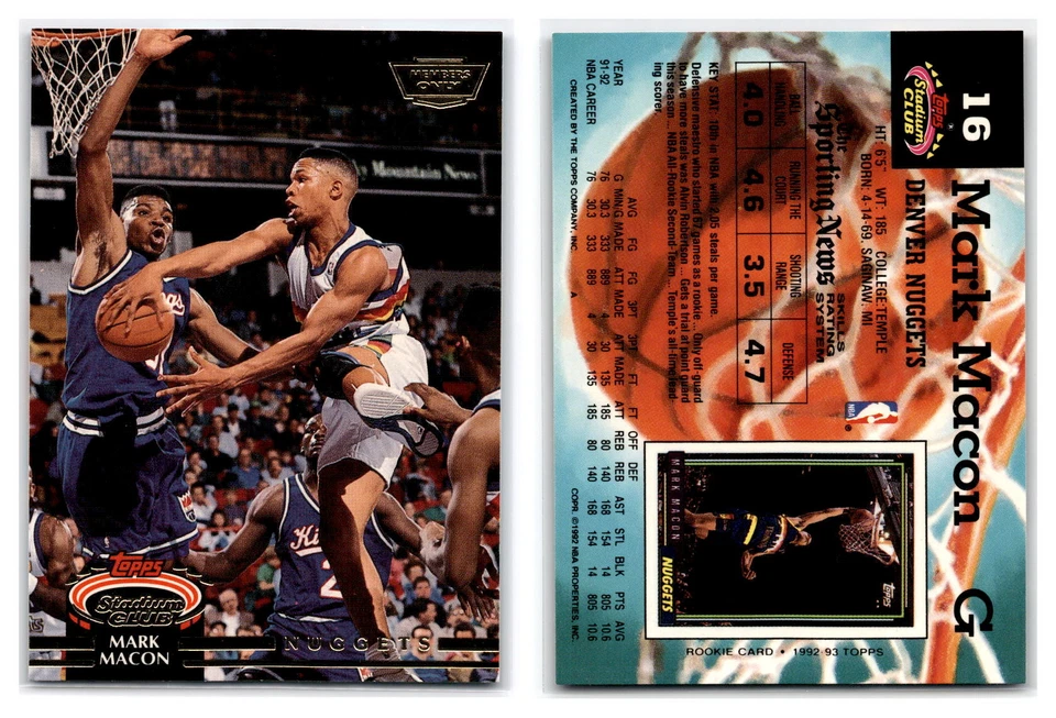 1992-93 Stadium Club Members Only #16 Mark Macon - Denver Nuggets - Image 1 of 1