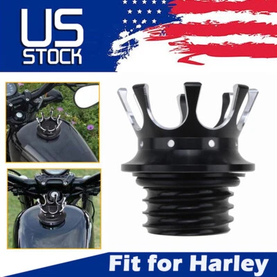 Tapa de gasolina King Crown negra tanque de combustible rosca derecha billet apto para Harley Foto 1 de 4