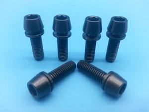 Titanium Ti Black M5x16 Bolts Allen Hex Bike Tapered Head Screw Washer 6Pcs/lot - Picture 1 of 1