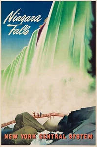 NIAGARA FALLS NEW YORK CENTRAL RAIL SYSTEM 1950 VINTAGE/ORIGINAL FRAMED POSTER - Picture 1 of 2