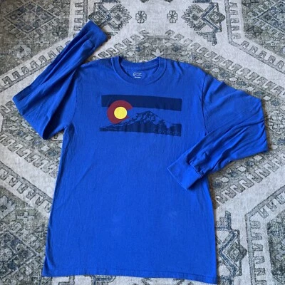 Colorado Flag Long Sleeve Blue Tshirt Adult Medium Souvenir Shirt Mountains CO - Image 1 of 4