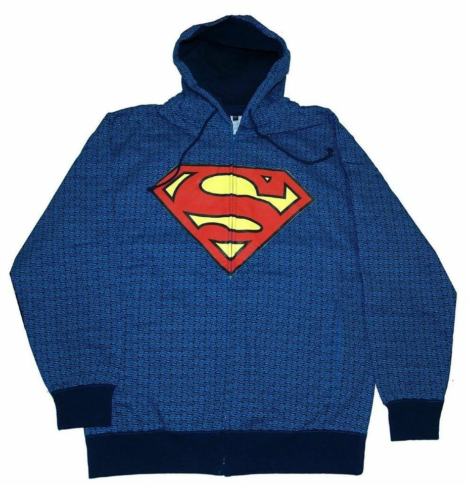 Adult Men's DC Comics Hero Superman Repeat Logos Zip Front Hooded Sweatshirt - Image 1 of 1