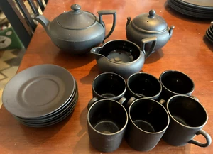 SET of 17 WEDGWOOD BLACK BASALT Demitasse/Tea SET Pot Cups Sugar Creamer NICE! - Picture 1 of 6