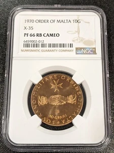 1970 PF66 RB Cameo Order of Malta 10 Grani NGC X 35 TOP POP - Picture 1 of 2