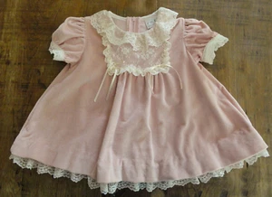VTG Ruth Of Carolina Sz 12 Mo Velvet Puff Sleeve Baby Dress Lace Trim Pink USA - Picture 1 of 6