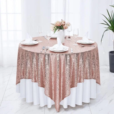 50x50 Rose Gold Sequin Sparkly Table Overlay Tablecloth Cover Wedding Party - Image 1 of 3