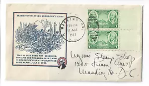 VINTAGE COVER,BATTLE OF BRADDOCK'S DEFEAT JULY 9,1755~BRADDOCK,PA-PM 1937 - Picture 1 of 2