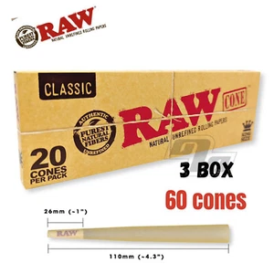 Raw Cone Classic King Size Pack 20 Cone Pre Rolled Unrefined Natural Papers :X3 - Picture 1 of 5