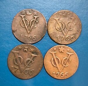 4 Pcs Dutch Netherlands Colonial Voc Duit 1766 Different Type Province Coin_f29