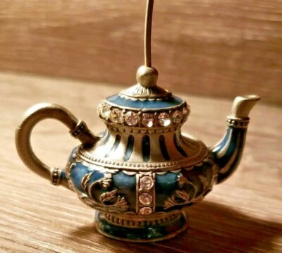Silver & Blue Teapot with Rhinestones - PAPERWEIGHT & 1 Prong for memos, etc. - Image 1 of 4