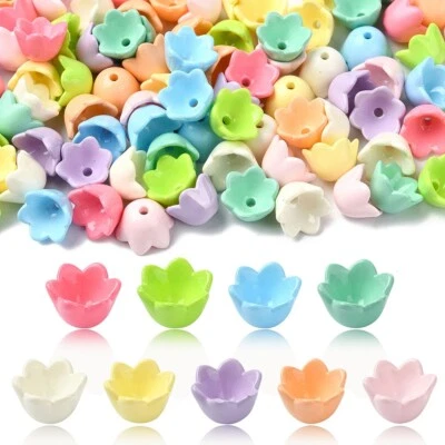 Tapas de cuentas de flores de valle de acrílico opaco 100 un. Tapas de extremo floral para joyería hágalo usted mismo Foto 1 de 4