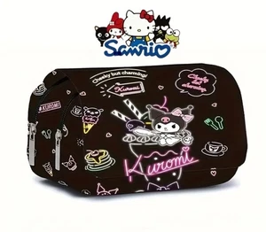 NEW SANRIO KUROMI DELUXE 2 SECTION PENCIL CASE & FREE STATIONARY! ’NEON LIGHTS’ - Picture 1 of 4